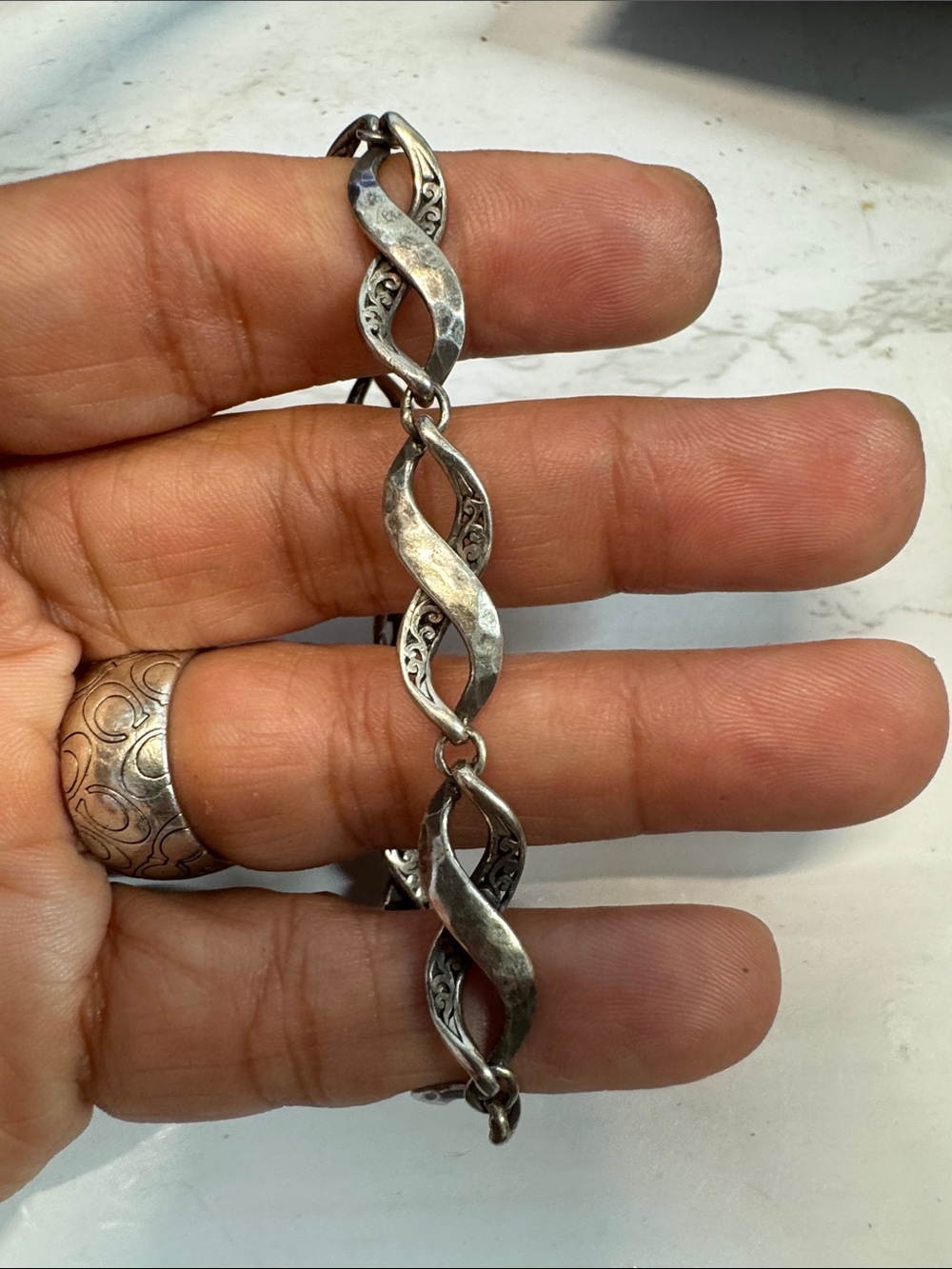 Sterling Silver Twisted Link Bracelet - Vintage Silver Tone